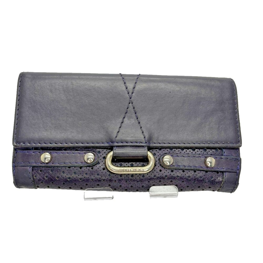 Jimmy Choo Leather Long Bifold Wallet Purple – Authentic Designer Wallet/33